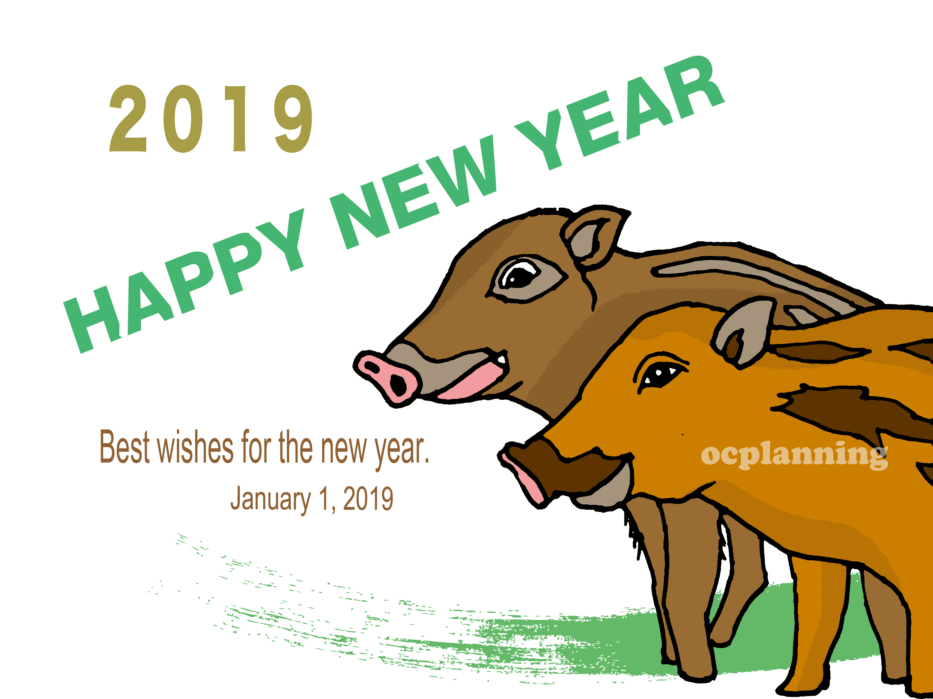 2019亥年 猪のイラスト年賀状素材